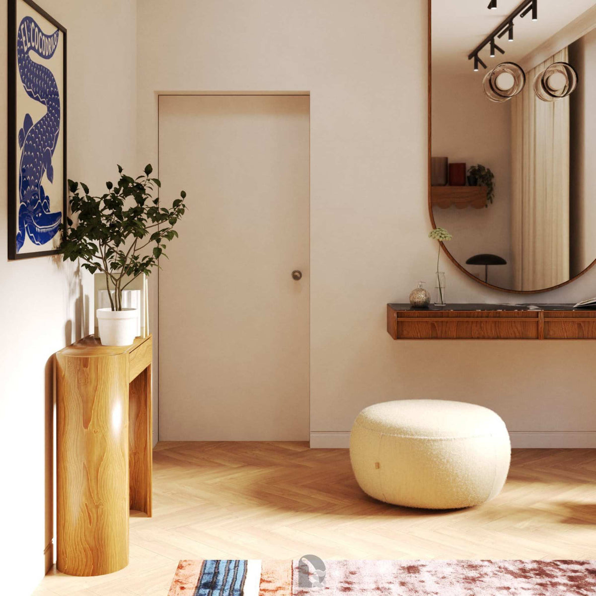 Modern artisan oak console with rounded edges