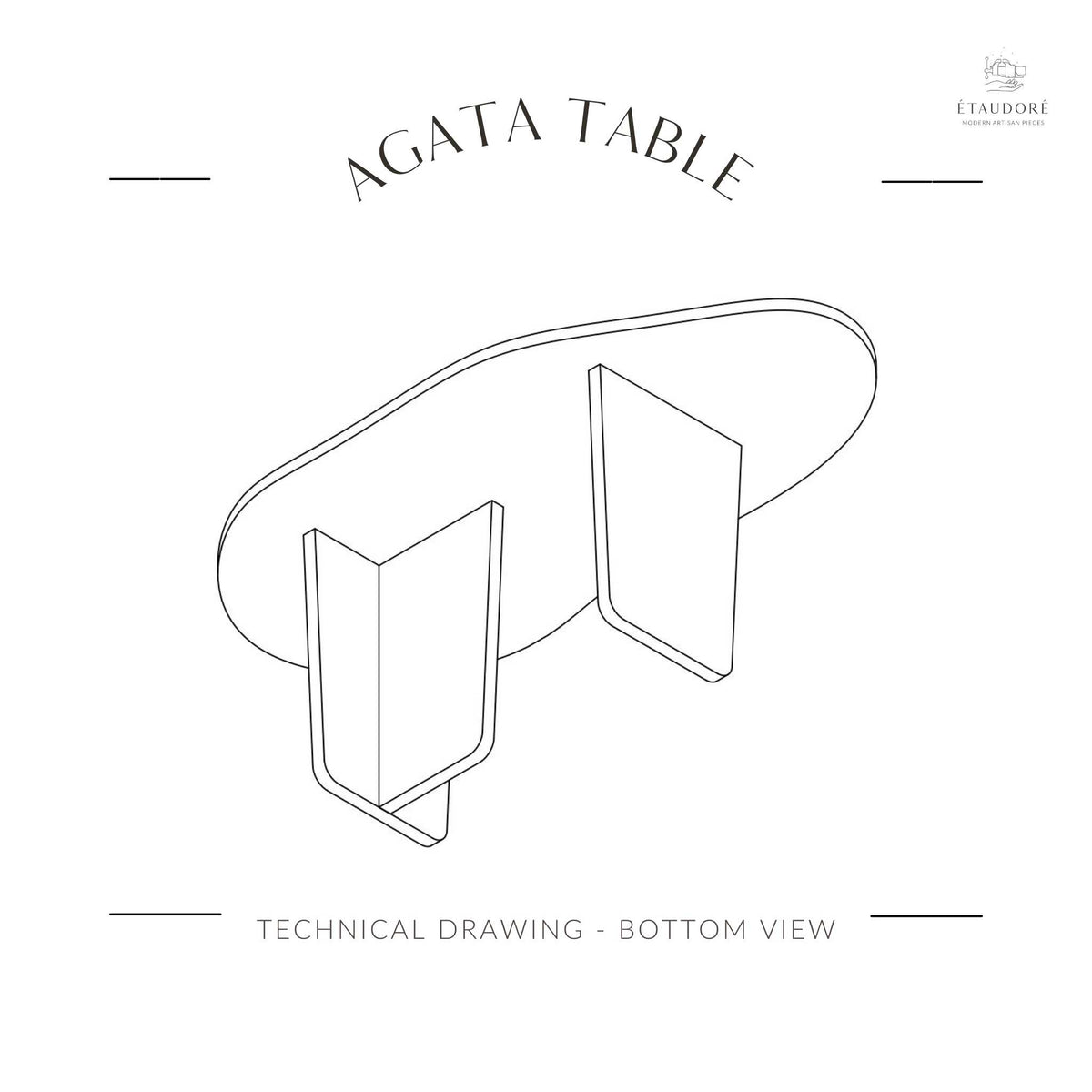 Technical drawing of the bottom of the ÉTAUDORÉ & Our Wabi Sabi Home Agata Table