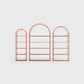 Arched bookcase Arkada, available in Switzerland through ÉTAUDORÉ, made from highest quality powdered coated steel in brick orange color