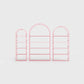 Arched bookcase Arkada, available in Switzerland through ÉTAUDORÉ, made from highest quality powdered coated steel in lily pink color