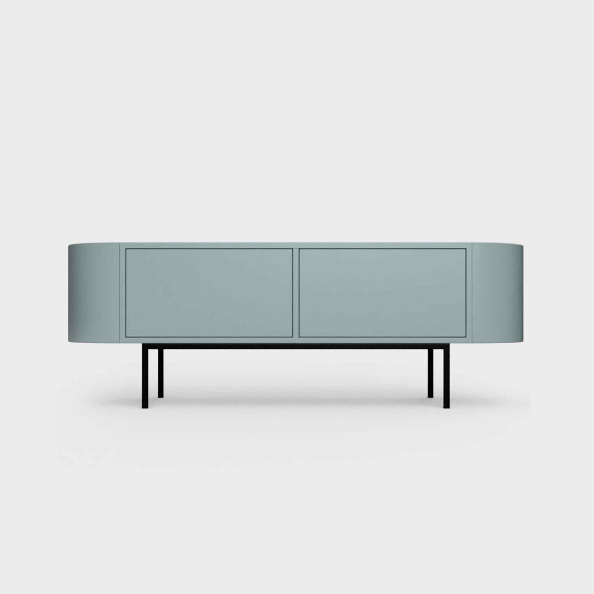 Curved Desiva Enna 01 lowboard in celadon green color steel, available in Switzerland via ÉTAUDORÉ