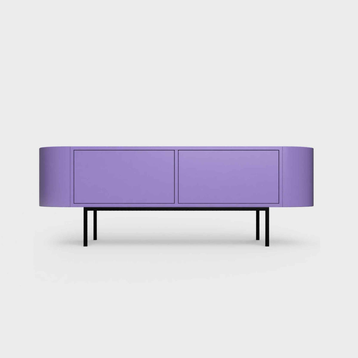 Curved Desiva Enna 01 lowboard in iris violet color steel, available in Switzerland via ÉTAUDORÉ