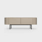 Curved Desiva Enna 01 lowboard in khaki color steel, available in Switzerland via ÉTAUDORÉ