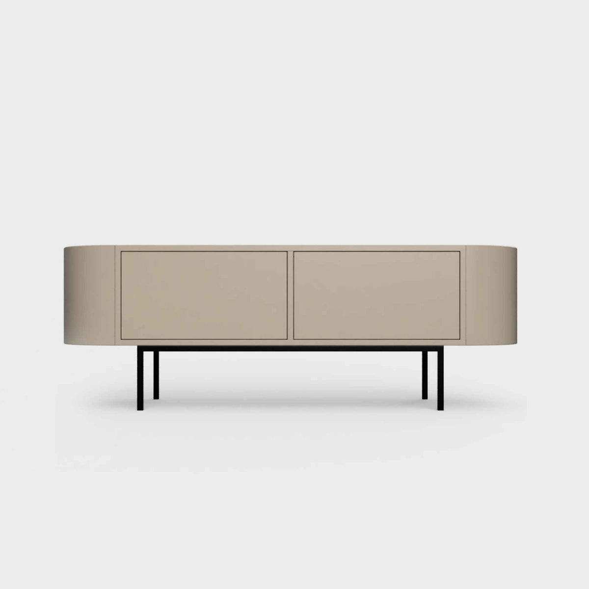 Curved Desiva Enna 01 lowboard in khaki color steel, available in Switzerland via ÉTAUDORÉ