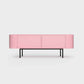 Curved Desiva Enna 01 lowboard in lily pink color steel, available in Switzerland via ÉTAUDORÉ