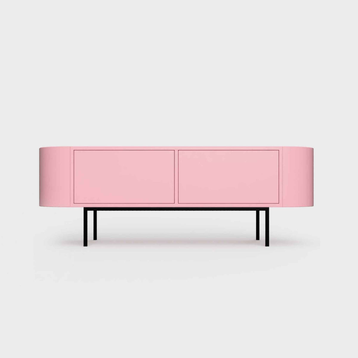 Curved Desiva Enna 01 lowboard in lily pink color steel, available in Switzerland via ÉTAUDORÉ