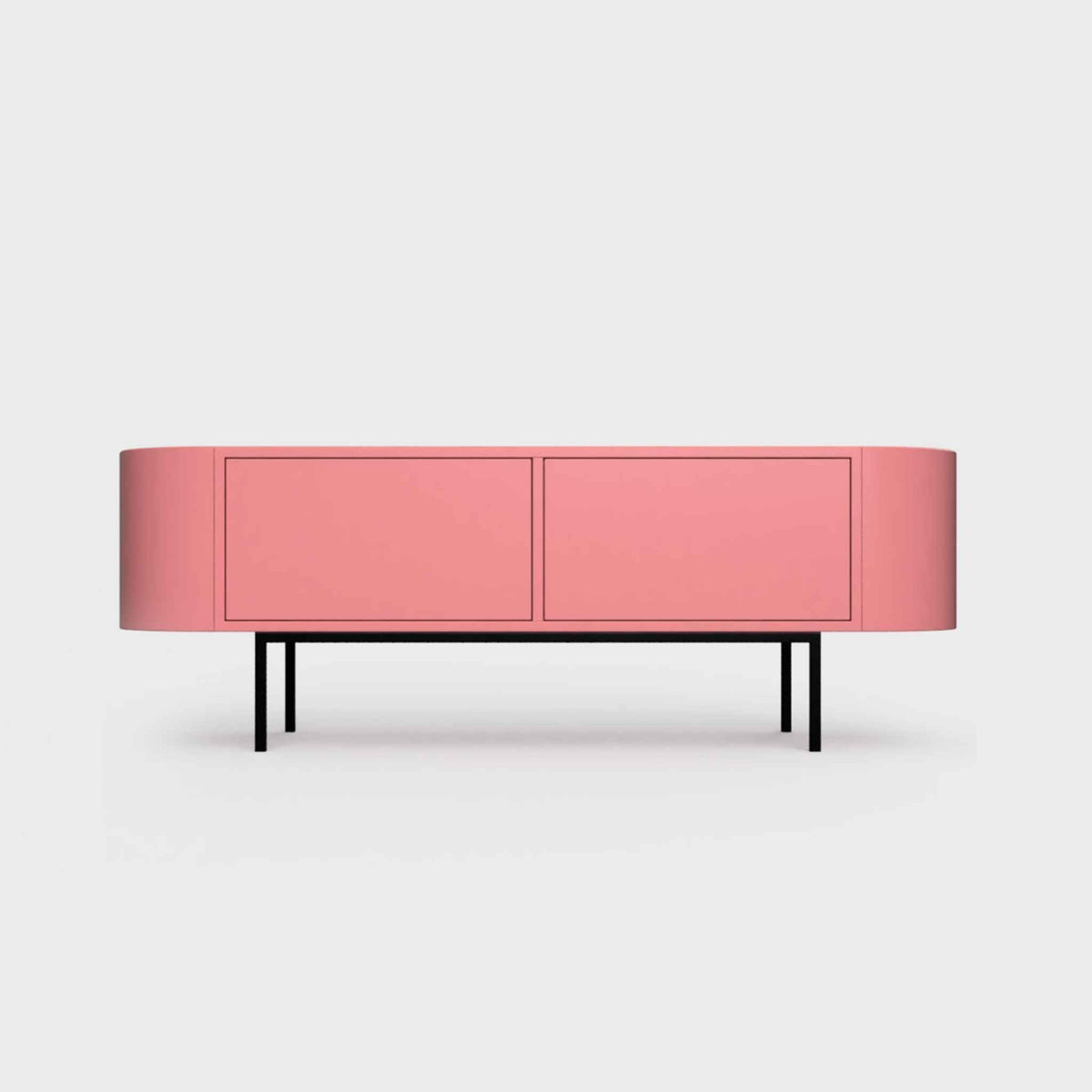 Curved Desiva Enna 01 lowboard in rose pink color steel, available in Switzerland via ÉTAUDORÉ