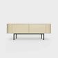 Curved Desiva Enna 01 lowboard in sand color steel, available in Switzerland via ÉTAUDORÉ