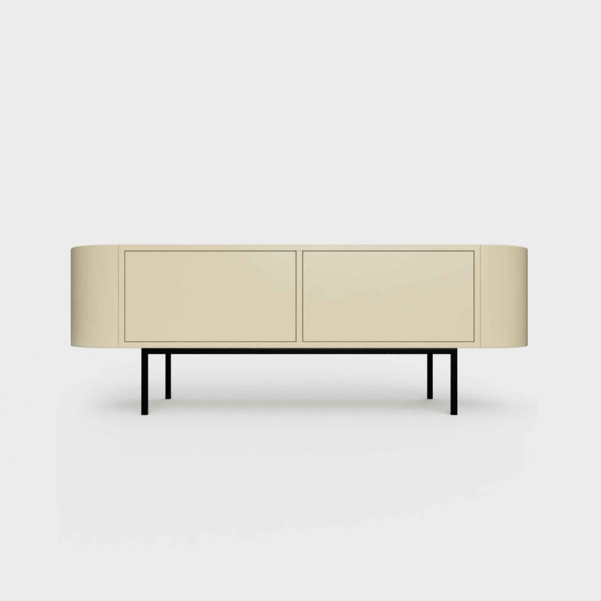Curved Desiva Enna 01 lowboard in sand color steel, available in Switzerland via ÉTAUDORÉ