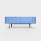 Curved Desiva Enna 01 lowboard in sky blue color steel, available in Switzerland via ÉTAUDORÉ