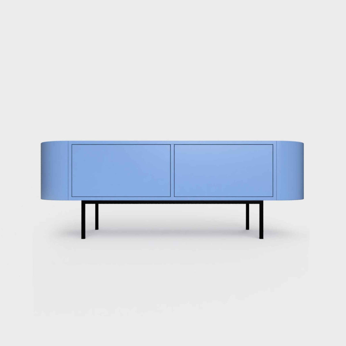 Curved Desiva Enna 01 lowboard in sky blue color steel, available in Switzerland via ÉTAUDORÉ