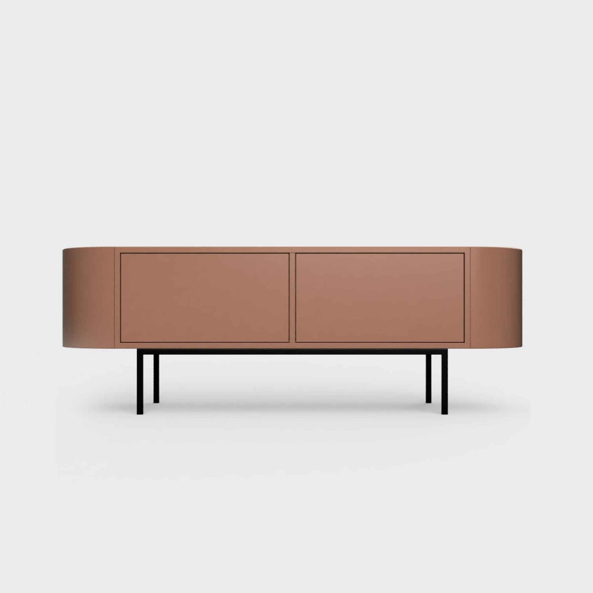 Curved Desiva Enna 01 lowboard in terracotta color steel, available in Switzerland via ÉTAUDORÉ