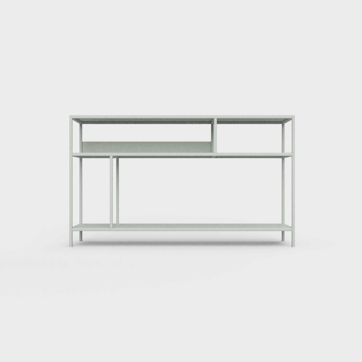 Light matcha green color ÉTAUDORÉ DESIVA small shelving unit Floks 03, made to order from highest quality powder coated steel