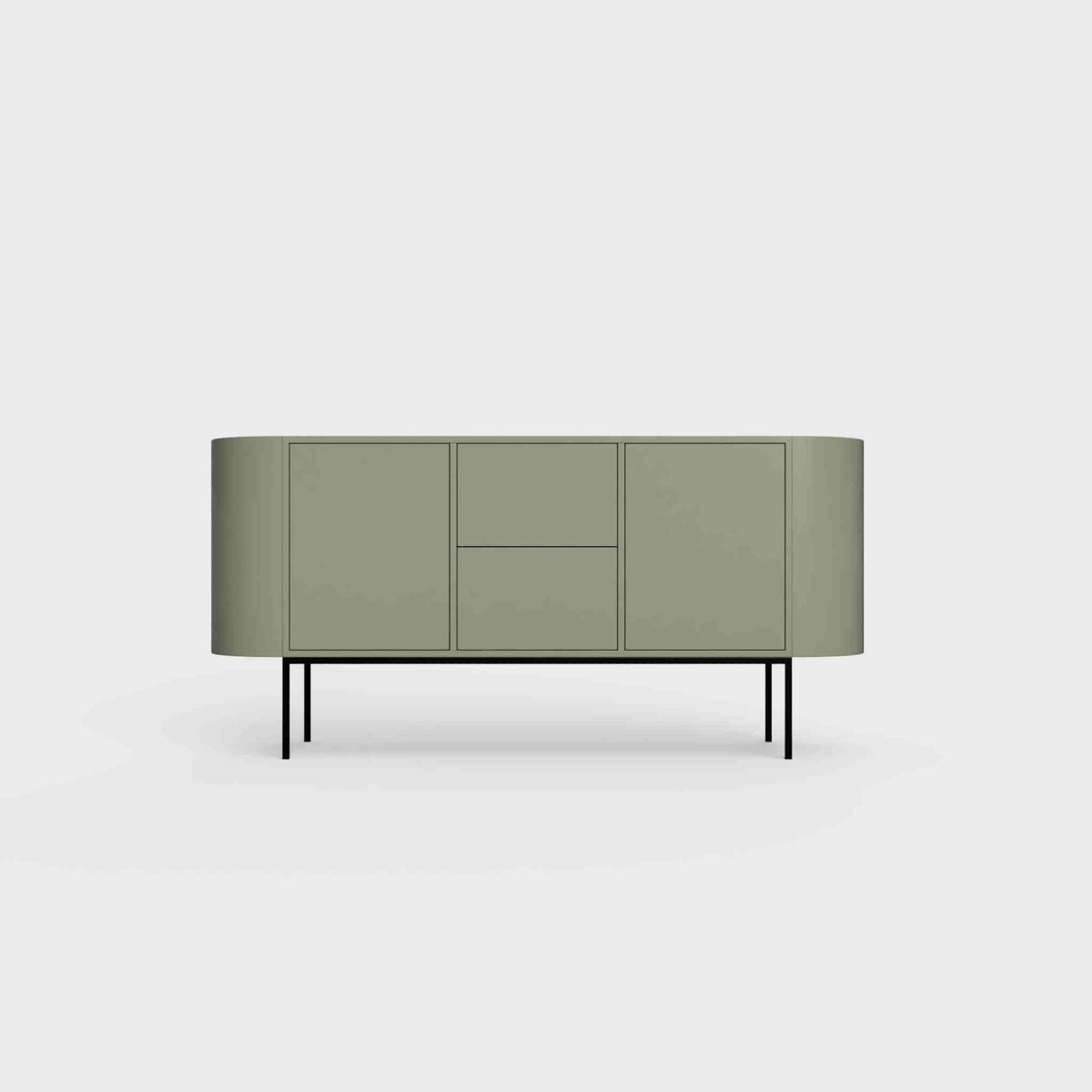 ÉTAUDORÉ Desiva Lumia 01 steel rounded sideboard in faded olive green powder coated steel