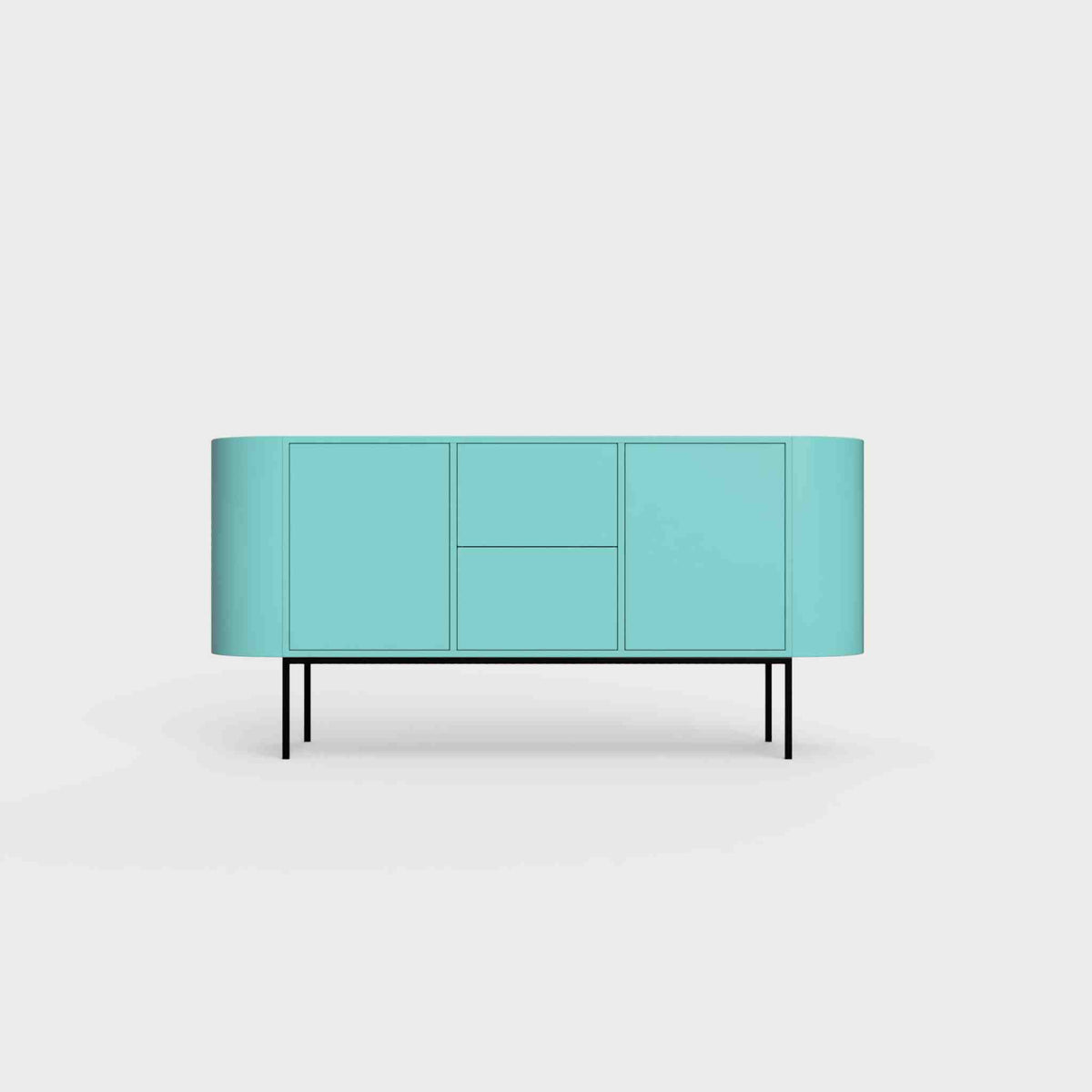 ÉTAUDORÉ Desiva Lumia 01 steel rounded sideboard in forget me not blue green powder coated steel
