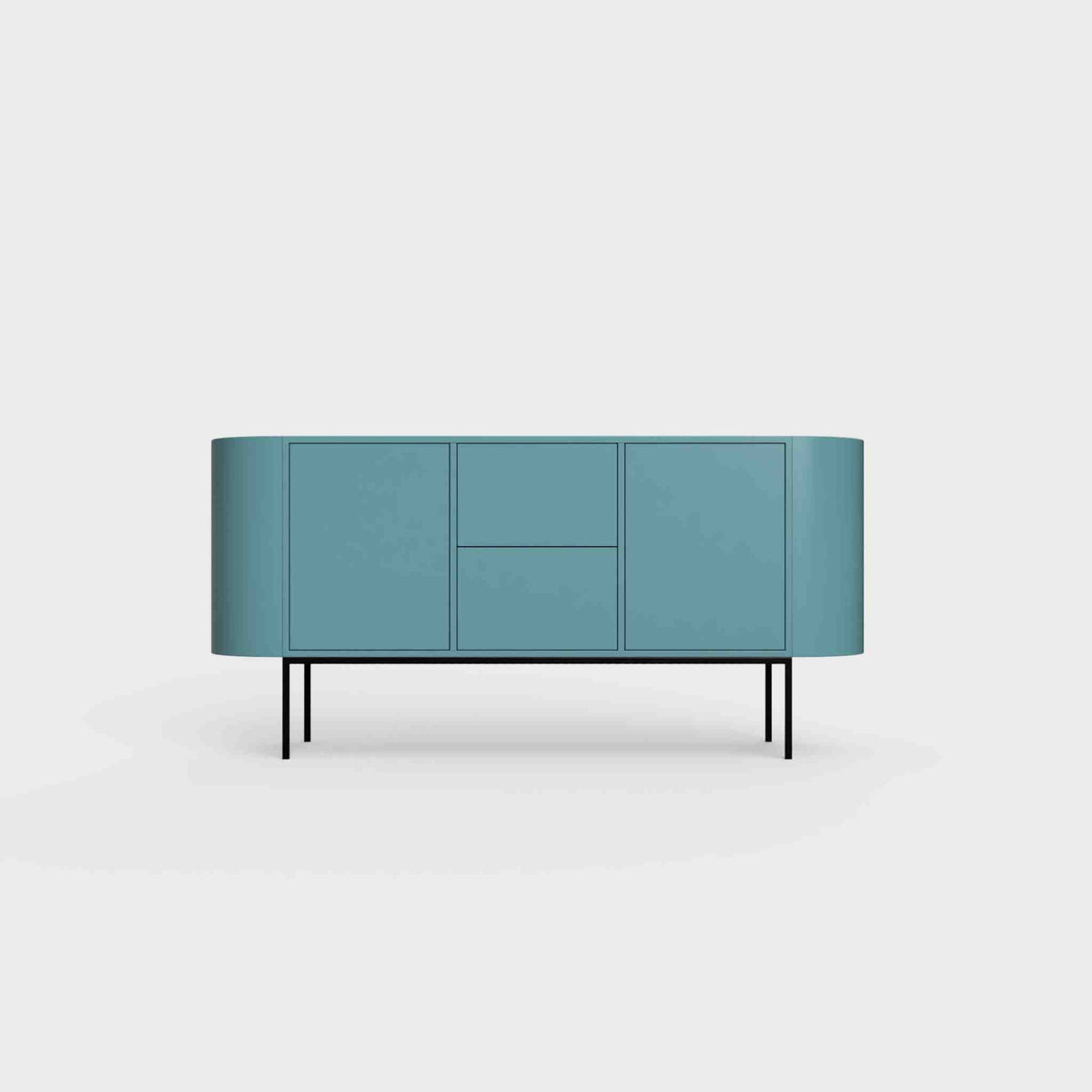 ÉTAUDORÉ Desiva Lumia 01 steel rounded sideboard in turquoise blue-green powder coated steel
