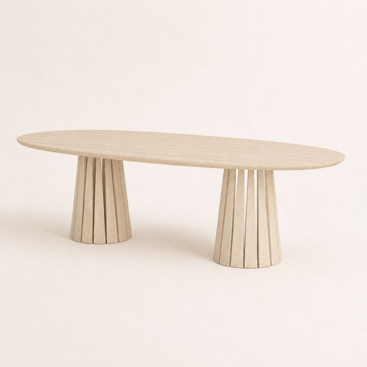 ÉTAUDORÉ Noemi Rounded Oval Table in solid oak wood, whitewashed finish