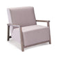 ÉTAUDORÉ Reuss armchair front angle view with minimalist geometric upholstery and solid beech wood armrests.