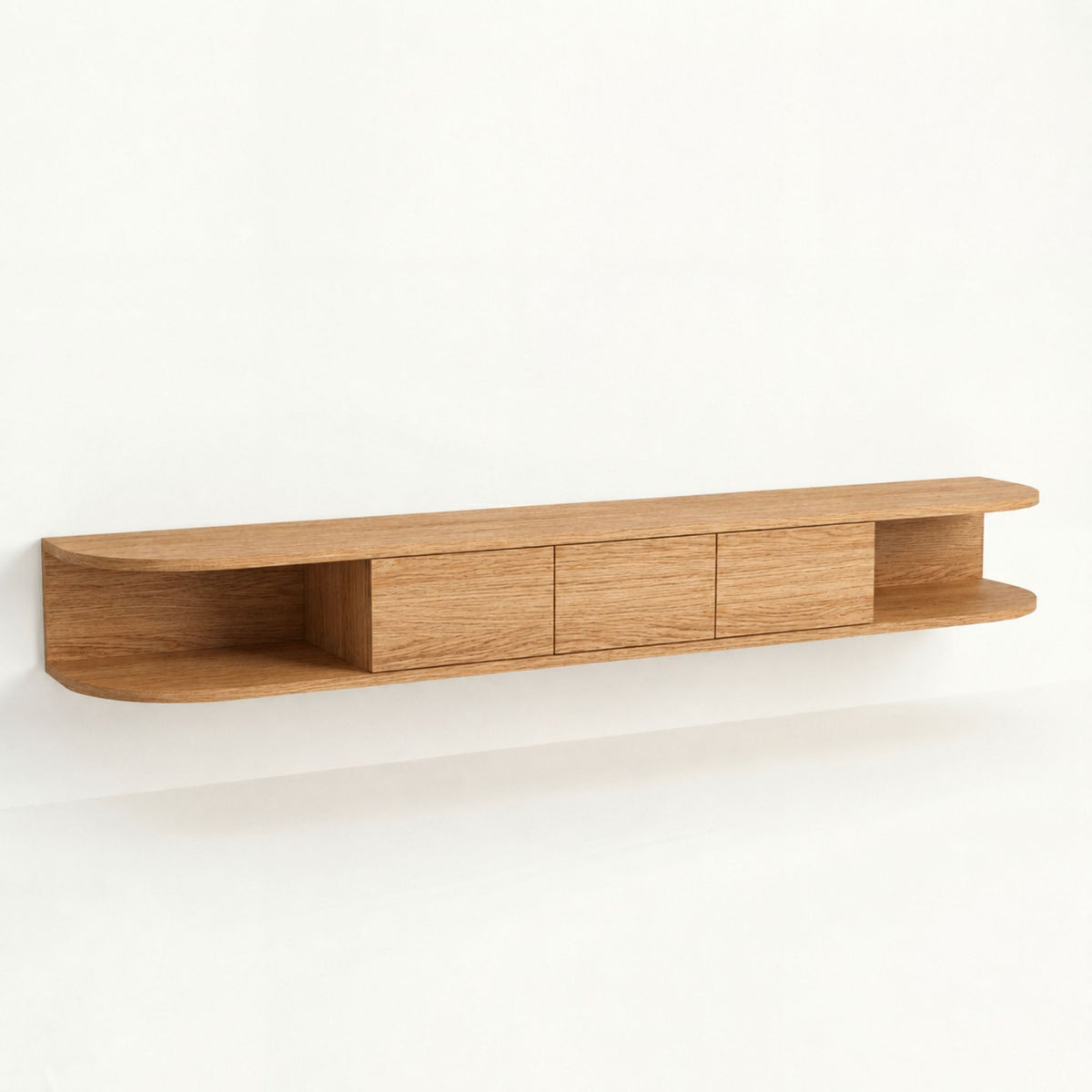 San Salvatore Solid Oak Wall-Mounted Lowboard with Rounded Ends - Chestnut Finish