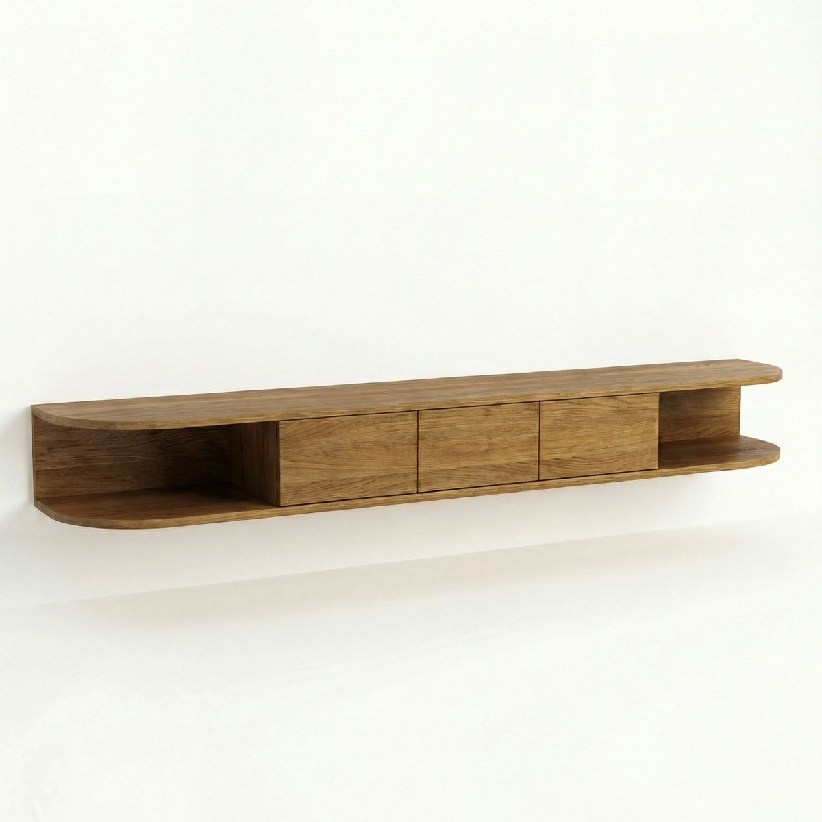 San Salvatore Solid Oak Wall-Mounted Lowboard with Rounded Ends - Dark Finish