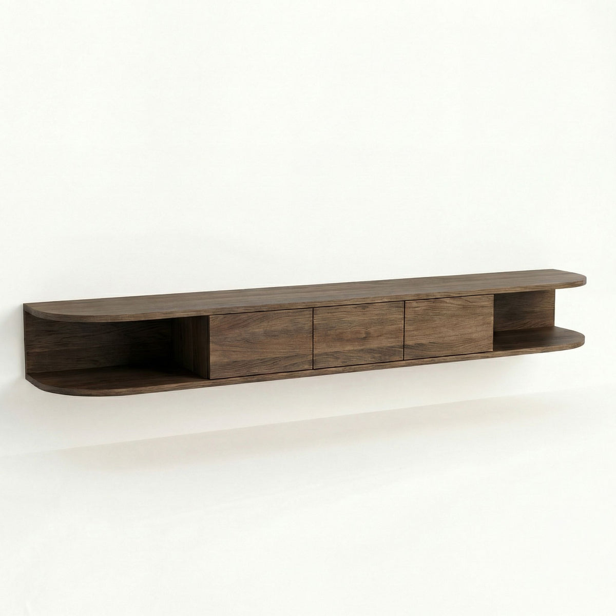 San Salvatore Solid Oak Wall-Mounted Lowboard with Rounded Ends - Graphite Finish