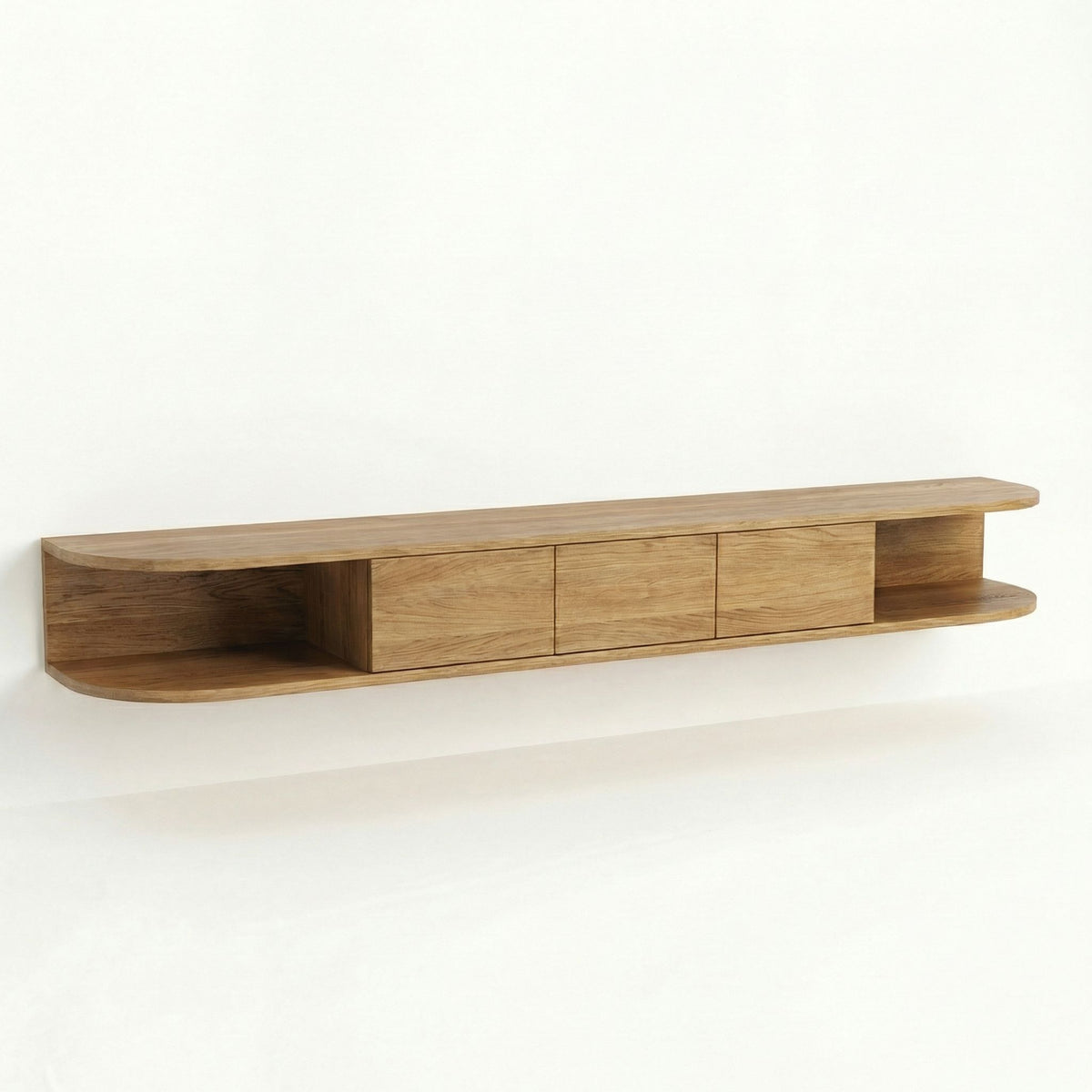 San Salvatore Solid Oak Wall-Mounted Lowboard with Rounded Ends - Medium Finish