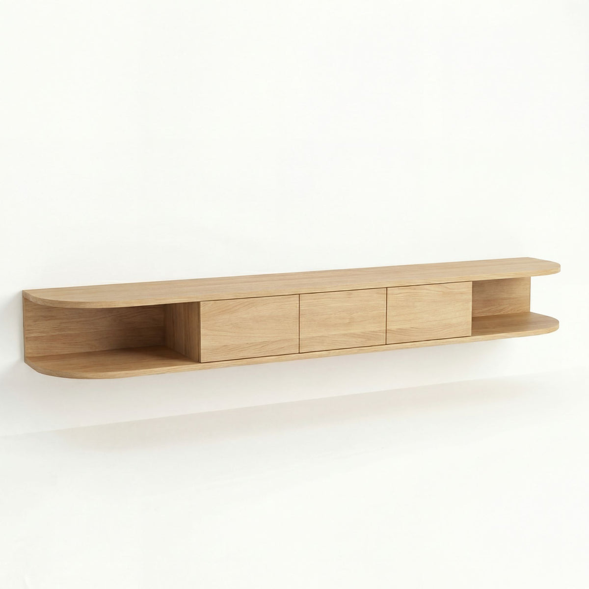 San Salvatore Solid Oak Wall-Mounted Lowboard with Rounded Ends - Raw Finish