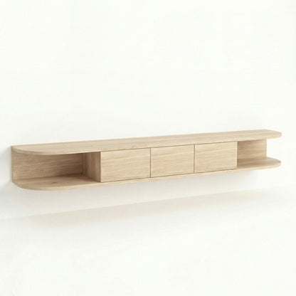 San Salvatore Solid Oak Wall-Mounted Lowboard with Rounded Ends - Whitewashed Finish