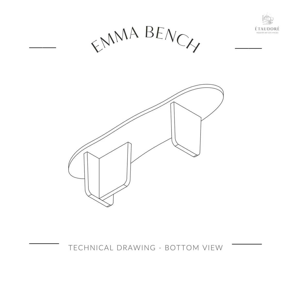 Technical drawing of the bottom of the ÉTAUDORÉ & Our Wabi Sabi Home Emma Bench