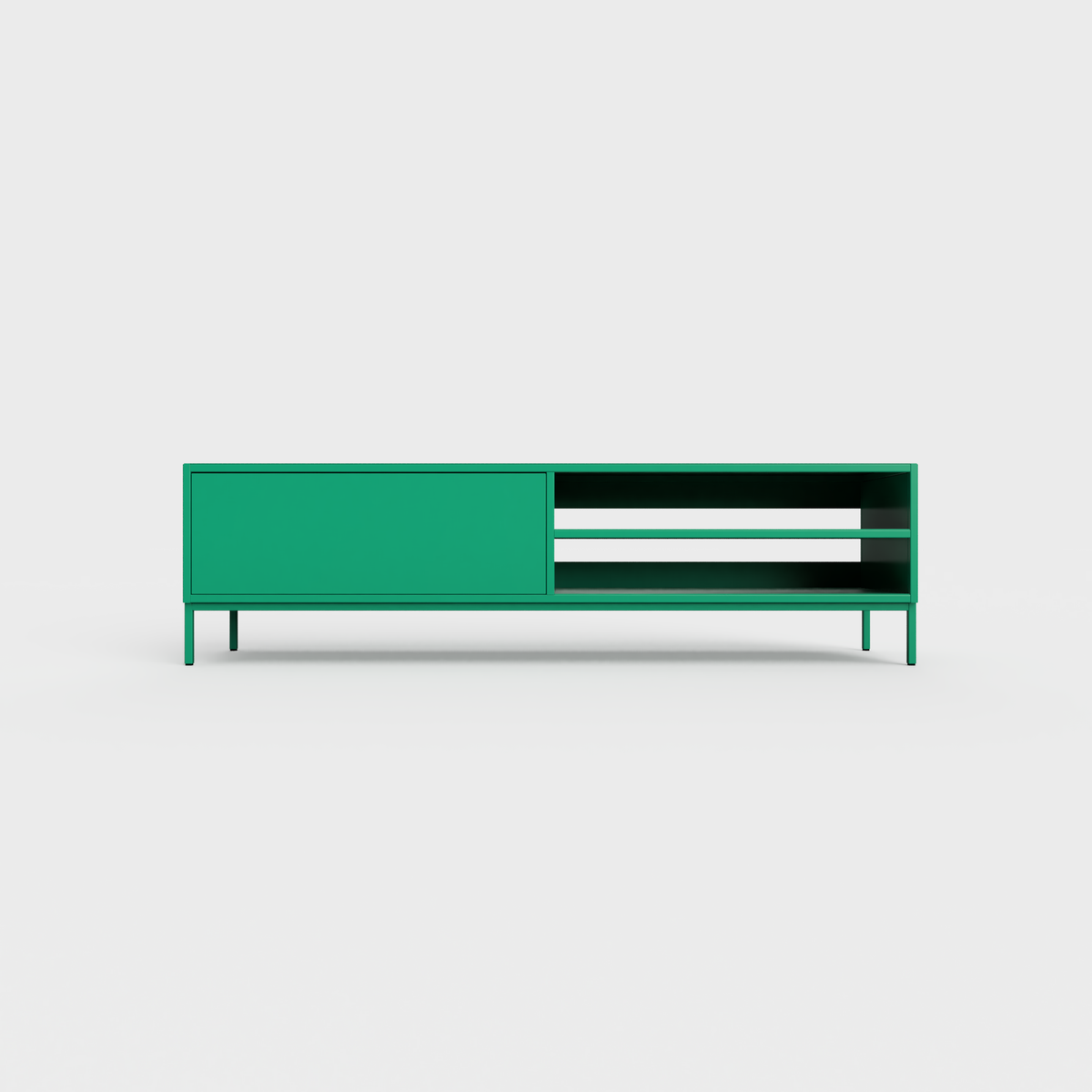Prunus 02 Lowboard in Avocado color, powder-coated steel, elegant and modern piece of furniture for your living room